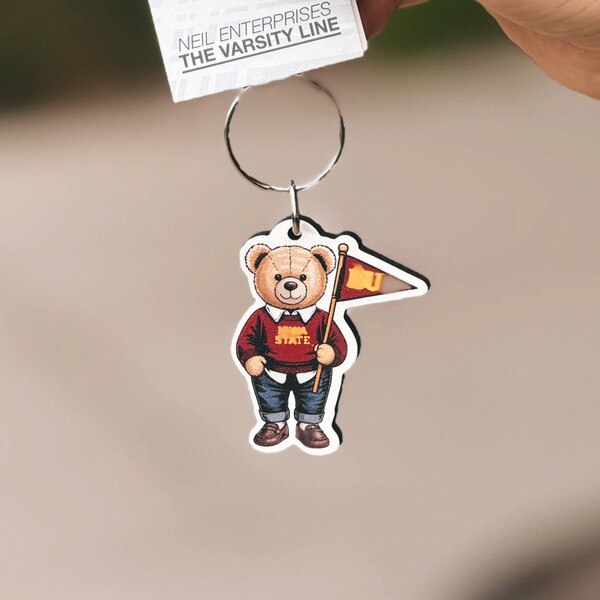 Iowa State Bear Recycled Wood Keychain